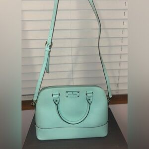 Kate Spade Mint Green/Blue Leather Purse With Detachable Long Strap